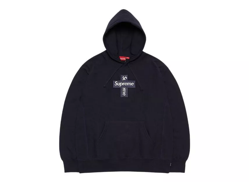 Sweat à capuche bleu marine logo Supreme Cross Box