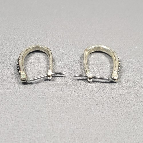 "Pendientes colgantes de aro huggie tono plateado retro mediados de siglo moderno perforación boho .7" - Imagen 6 de 9