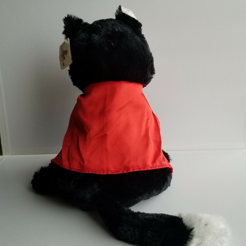 Black Cat Plush Red Cape Green Eyes Unipak Stuffed Animal Superhero Kitty Toy - Picture 4 of 9