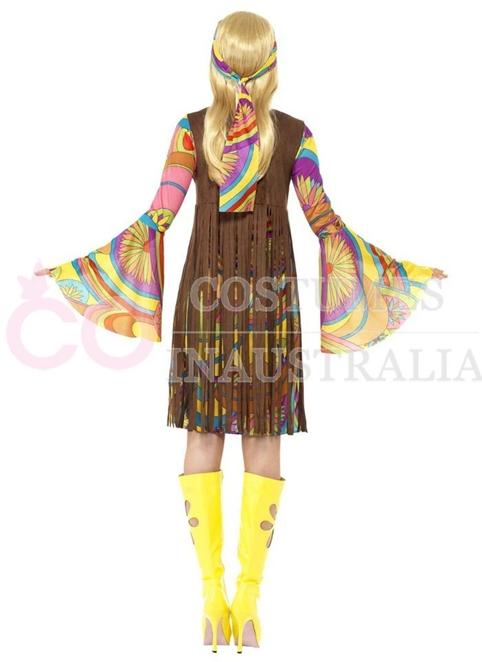 Damas 1960 Retro Groovy Disfraz Hippie Hippy Dama 60s 70s Disco Vestido Elegante Foto 4 de 4