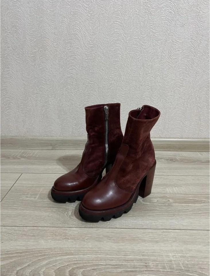 Zapatos Mujer Rocco P Botas Cuero Gamuza Bordo 36 \ 6 Italia Foto 2 de 4
