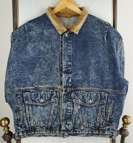VTG LEVIS Size Large Mens Made In USA Denim Corduroy A-2 Bomber Jacket Trucker - Picture 5 of 12