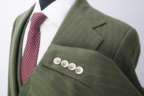 Unbranded VINTAGE Green Striped Wool 3 Pc Suit Jacket Pants Vest Sz 39S - Picture 5 of 11