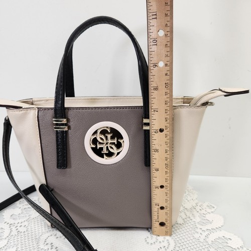 Guess Cream Grey Open Road Mini Bag Purse Removable Strap 7x10” Golden Hardware - Picture 4 of 8
