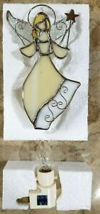 9009-43 Stained Glass Cream Angel Night Light New
