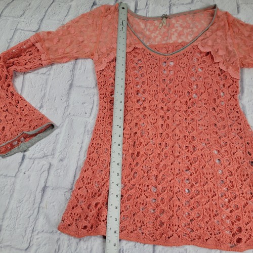 BKE Gimmicks Medium Orange Coral Pieced Lace Sweater Crochet Top Blouse M - Picture 10 of 10