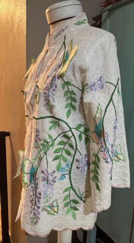 Chaqueta de jardín vintage años 60 The Foreign Look 3D mariposa muy bordada talla 12 - Imagen 2 de 19