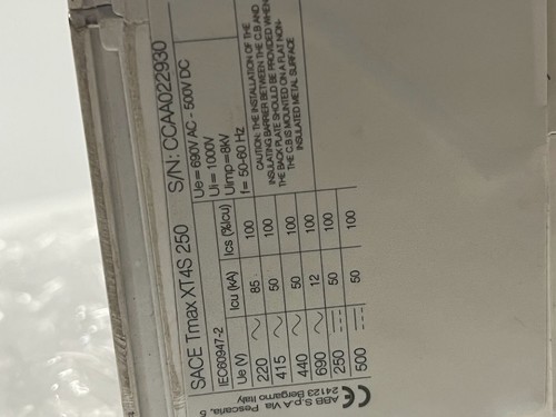 ABB SACE TMAX XT4S 250 3 Pole 250 Amp / 480 Volt Breaker - Bild 6 von 8
