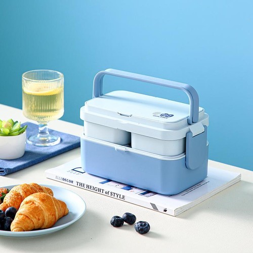 Contenitore Pranzo Portatile Rettangolare Plastica Blu Facile Pulizia Moderno con Cucchiaio - Foto 2 di 27