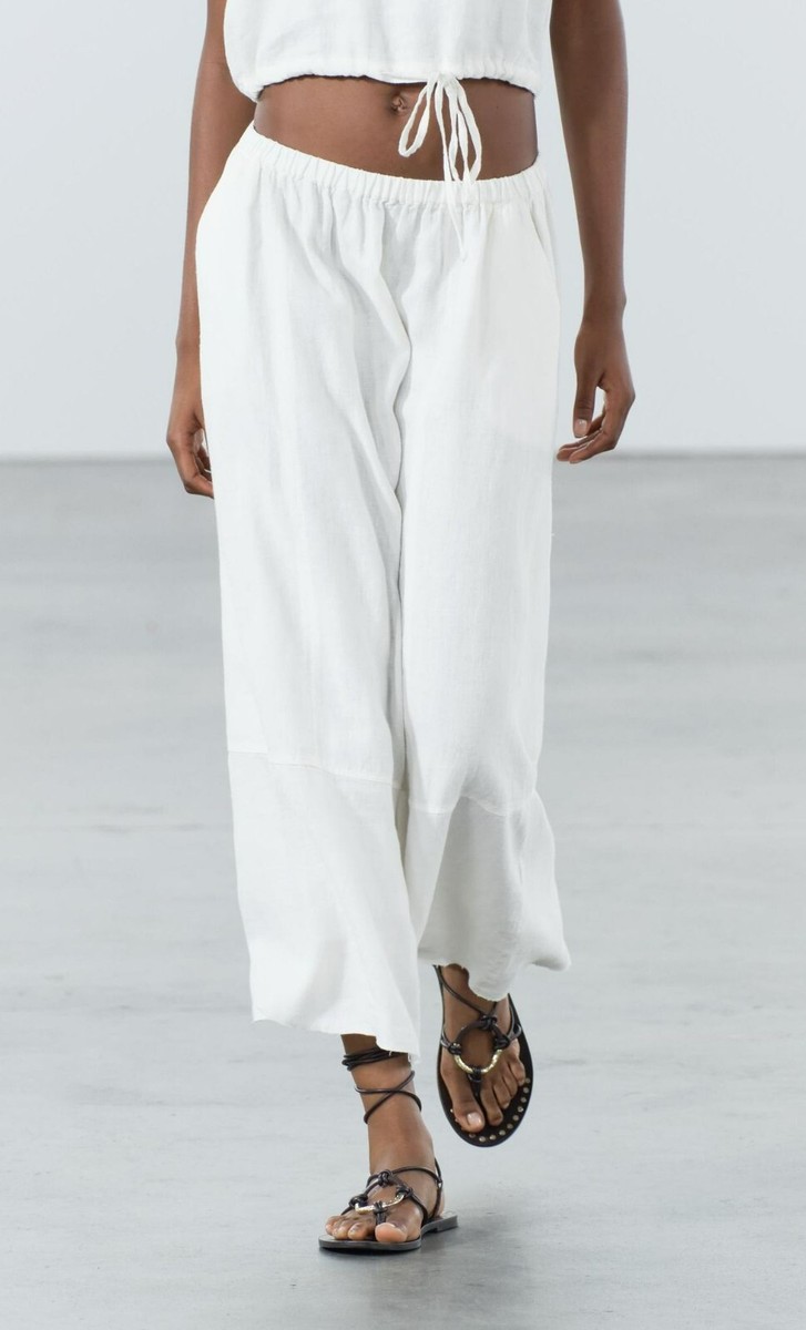 $89 NWT ZARA 100% LINEN MIDI SKIRT ZW COLLECTION / SIDE