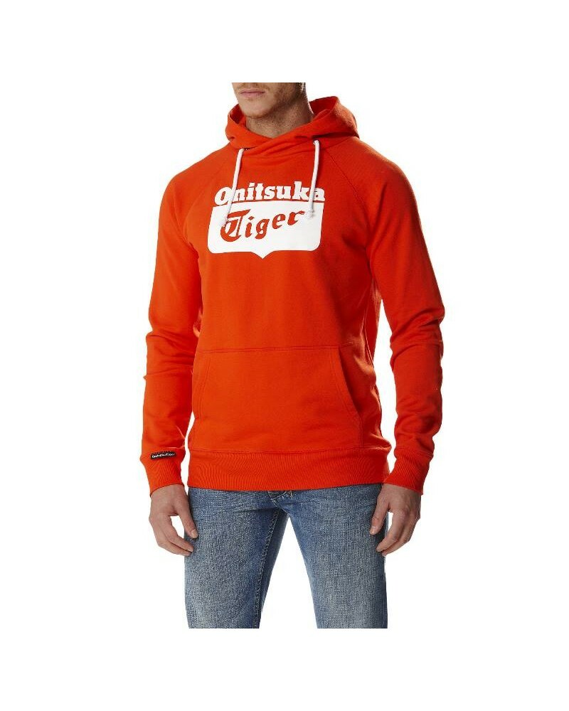 Onitsuka Tiger Felpa con Cappuccio Logo Core Hoodie, Cone arancia Onitsuka Tiger Felpa con Cappuccio Logo Core Hoodie, Cone arancia
