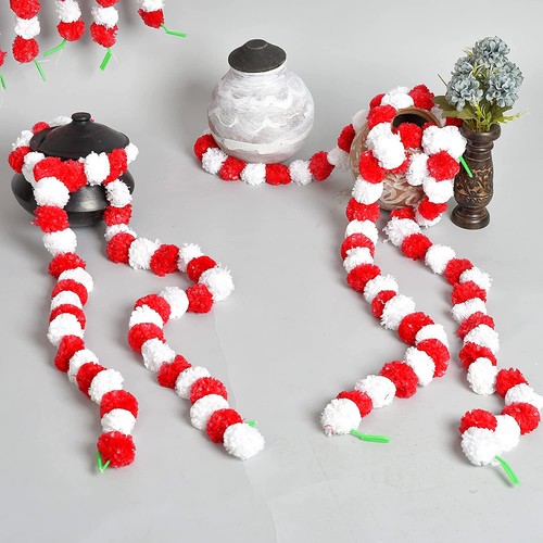 Vibrant White&Red Artificial Marigold Garland for Festivals, Weddings and Home - Picture 4 of 4
