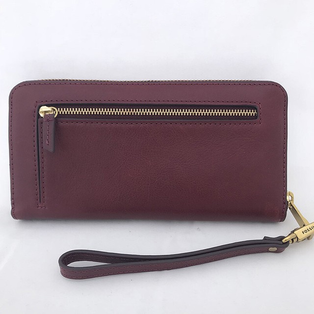 Fossil Emma RFID Large Zip Wallet Clutch Black Stripe NWT