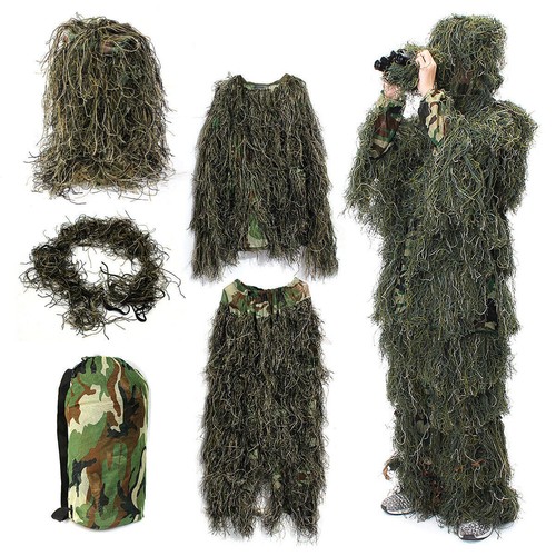 3D Ghillie Suit Woodland Dschungel Tarnanzug Kleidung Camo Camouflage Jagd Jacke - Bild 24 von 24
