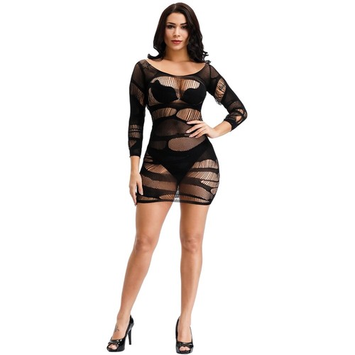 Women Bodysuit Body Stocking Lingerie Fishnet Babydoll Nightwear Sleepwear Black - Picture 77 of 118