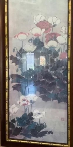 Chinoiserie floral de bambú sintético dorado con marco personalizado grande estampado mural - Imagen 4 de 4