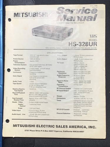 Mitsubishi HS-328UR Serviceanleitung VHS Videokassettenrekorder Original