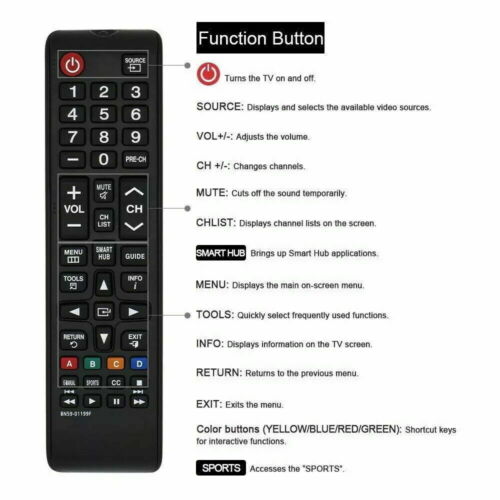 Remote Control for Samsung LCD LED HDTV 3D Smart TVs 32" 42" 55" 50" 70" 75" 65" - Picture 2 of 4