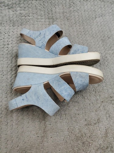ECCO Wedge Sandals Womens Size 36 EU 6 US Blue Leather Hook & Loop Open Toe - 第 5/10 張圖片