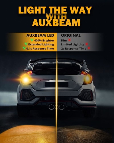 AUXBEAM 1157 LED Front Turn Signal Parking DRL Projector Light Bulbs 3500K Amber - Picture 2 of 12