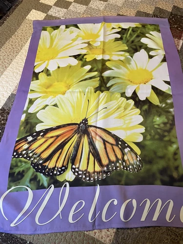Monarch Butterflies House Yard Banner Flag Welcome  28 X 39 Daisies Butterflies