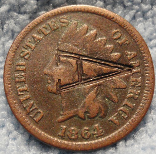 1864-L Indian Cent 1864/1864 Repunched Date RPD Snow-1 FS-2301 Counter Stamped A - Picture 6 of 8