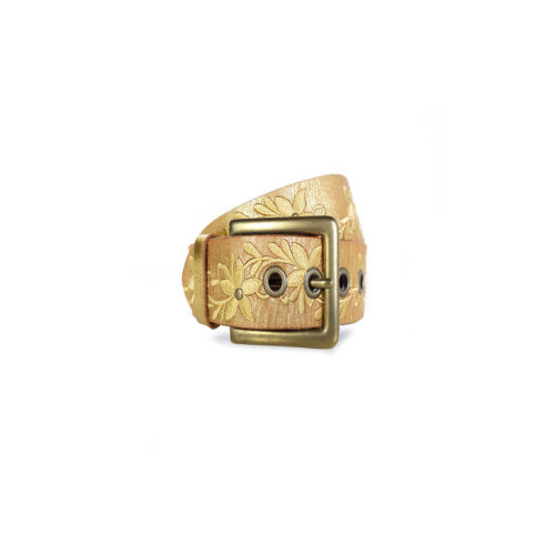 LINEA PELLE Handcrafted Embroidered Womens Belt Antiqued Gold - Picture 2 of 7