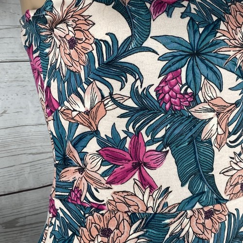 H&M Sundress Small Ivory Pink Teal Hawaiian Floral Print Fit and Flare Casual - Picture 5 of 12