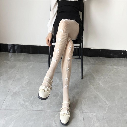 Women Fishnet Tights Pantyhose Long Stockings Bow Knot Sheer Mesh Sexy Lingerie - Picture 8 of 14