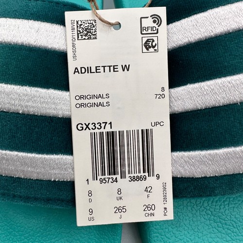 Adidas Originals Womens Size US 9 ~ Adilette Slides Mint Green White New in Box - Picture 10 of 11