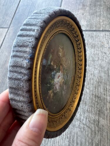 Beautiful Small Gold Detail Grey Fabric Frame Convex Glass Still Life Print Used - Picture 9 of 17