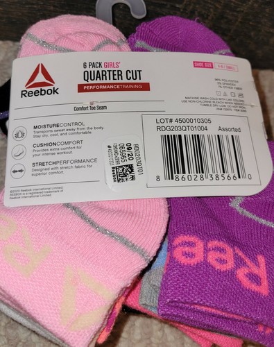 2 X Reebok Girls Youth 6-Pk Quarter Cut Socks Sz S 4-8 Multicolor 12 pairs - Picture 6 of 6