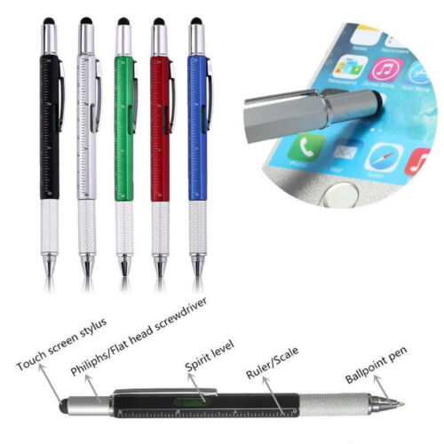 6 in 1 Screen Stylus Ballpoint Pen with Level Ruler Screwdriver Multi-tool Bu - Picture 5 of 19