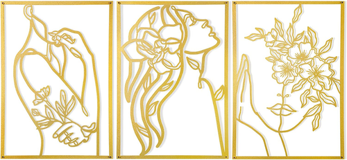 3 Pcs Gold Wall Decor above Bed Minimalist for Living Room Metal Line Art - Fema - Picture 9 of 12