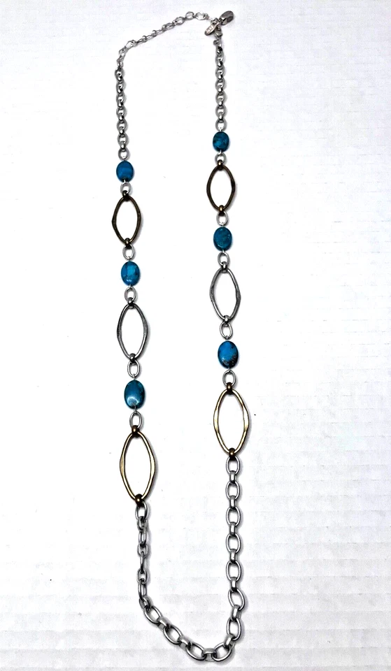 Collar Modernista Marjorie Baer San Francisco Plata Cepillada/Dorado con Turquesa  Foto 3 de 4