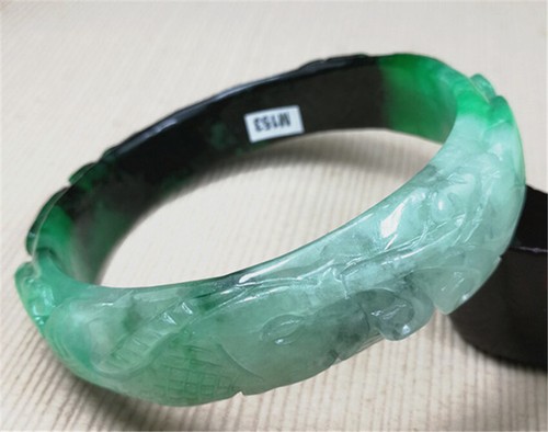 Bracciale Giada 62mm Antico Ghiaccio Naturale Verde Giadeite Intagliato a Mano - Foto 6 di 12