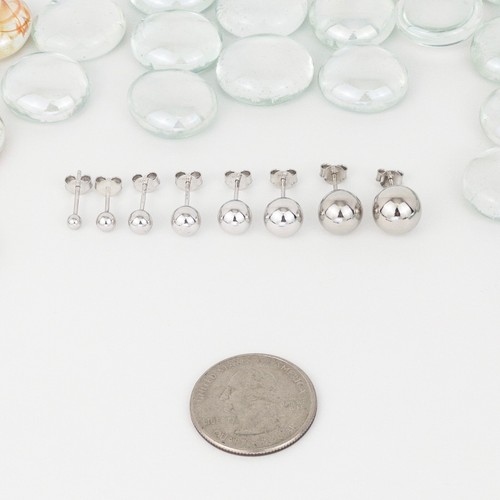Italian Ball Stud Earrings, 925 Sterling Silver, 14K Gold Plated, Dainty Studs - Picture 4 of 9