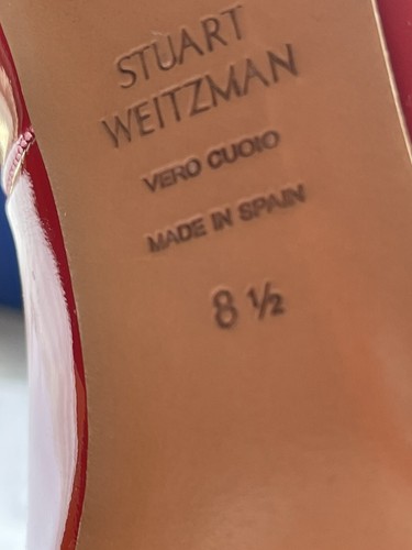 Stuart Weitzman RARE Royal Flame Red Patent Leather PointToe Stiletto Pump 8.5M - Picture 8 of 17