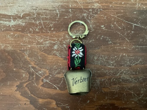 Vintage Souvenir Brass Cow Bell Multi Color  Floral Strap 3” Long - Picture 5 of 5