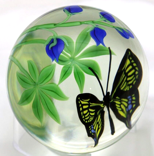 SPECTACULAR Magnum ORIENT & FLUME Swallowtail BUTTERFLY Art Glass PAPERWEIGHT