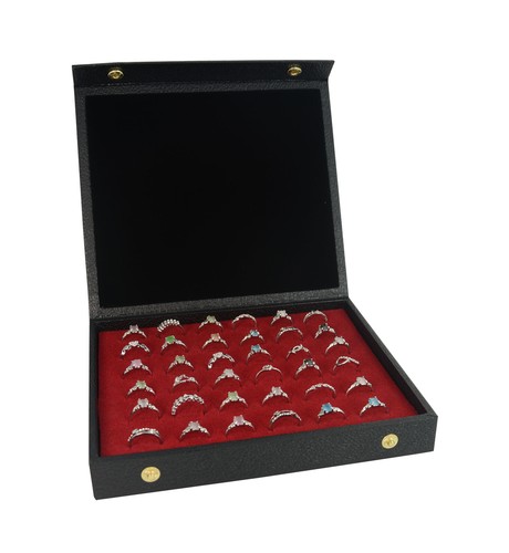 Schmuck Knopf Druckknopf Deckel Tablett Etui schwarz Kunstleder & Einsatzwahl - Bild 25 von 76