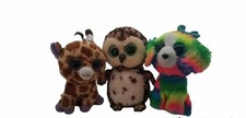 Big Eyed TY Beanie Babies owl, giraffe & tye dyed dog Lola