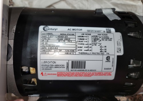 Century H885L General Purpose Motor 3Phase 1.5HP 1725RPM 460/200-230Vac 60Hz NEW - Picture 5 of 6