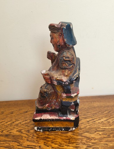 Antique Chinese Daoist Shrine Figure of a God Carved Wood Gilded Polychrome Qing - Picture 3 of 12