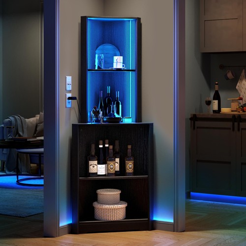 64.2"H 5 Tier Corner Shelf w LED Light Bookcase Storage Display Rack Living Room - Picture 10 of 16