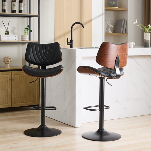 2Set Bar Stools PU Leather Walnut Bentwood Counter Height Swivel Pub Bar Chairs - Picture 12 of 12