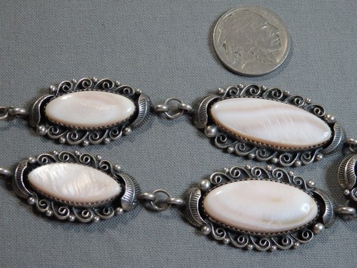NAVAJO P. Benally Pink MUSSEL SHELL Sterling Silver 18" Lariat NECKLACE - Picture 7 of 15