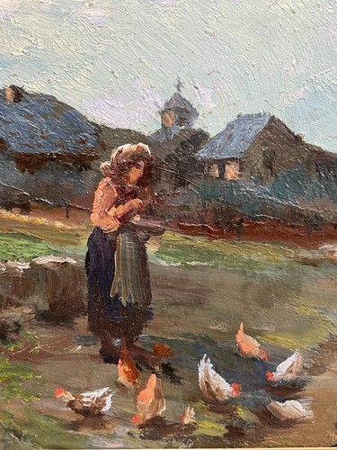 QUADRO DIPINTO OLIO TAVOLA trittico "Giuseppe Solenghi" contadine MONTAGNA BAITA - Picture 7 of 12