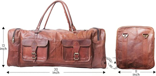 Leather Travel Duffle Weekend Overnight Holdall Men's Suitable For Luggage Bags - Picture 5 of 5