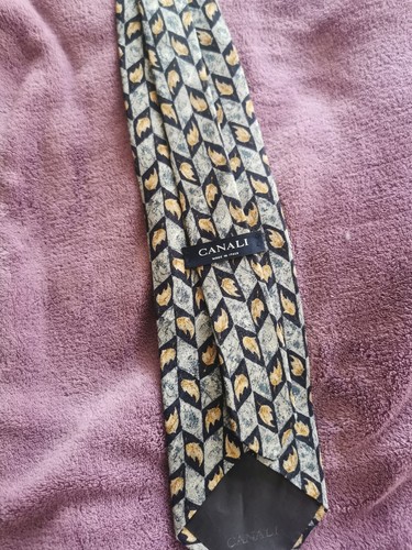 CANALI BRAUN BLAU RAUTEN HERBST BLATT WIEDERHOLUNG SEIDENKRAWATTE KRAWATTE - Bild 3 von 3